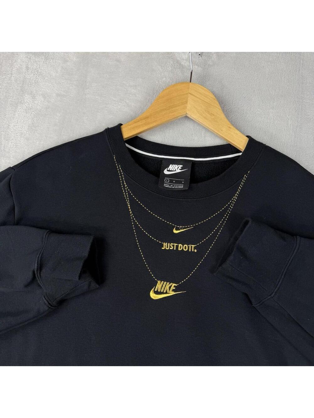 Nike Gold Necklace Crew Sweatshirt Size L Fleece Embroidered Streetwear Logo Y2K